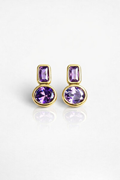 HOUSEKİ Frame Amethyst Night Gold Renk Geometrik Mor Taşlı Küpe