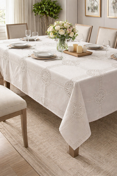 MODAFABRİK مفرش طاولة تقليدي من الدانتيل المحبوك لعيد الميلاد