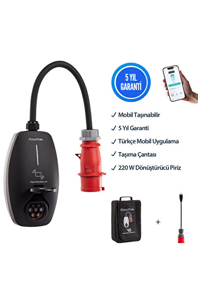 EVwallbox 22KW V3 Türkçe Mobil Uygulama 5 Yıl Garanti Taşınabilir Elektrikli Araç Şarj Cihazı (TAŞIM