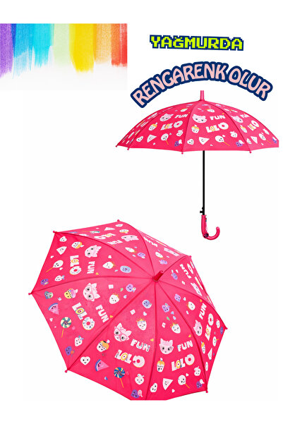 Casabony Yağmurda Rengi Değişen Fuşya Kız Çocuk Şemsiye