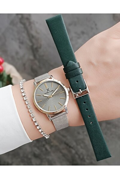 Daniel Klein Sarı Bicolor Çelik Bilezik Yedek Deri Kayış Hediyeli Kadın Kol Saati Bileklik