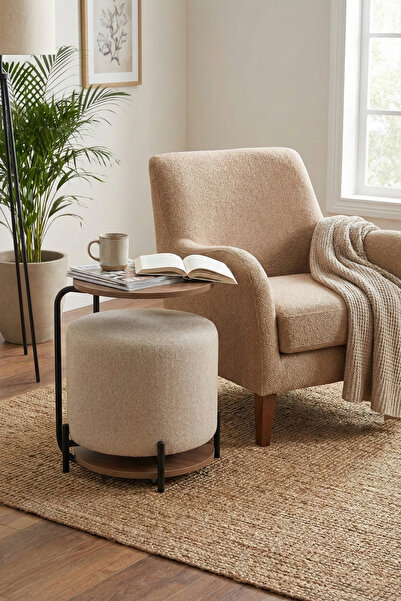 VİLİNZE Çok Amaçlı Metal C Sehpa Puf Seti