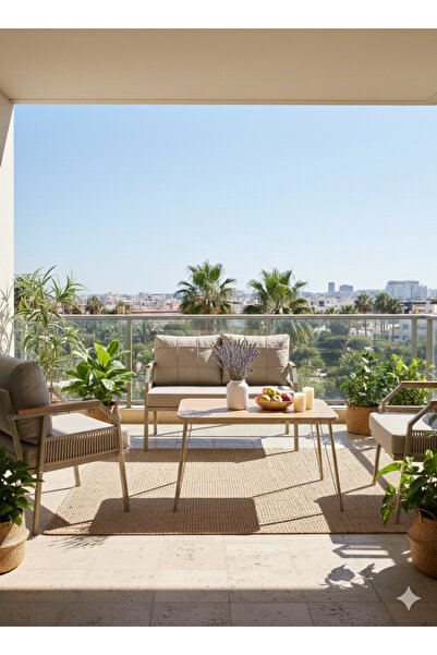 UFUK HOME Daisy 211 Masalı Cappuccino Balkon & Bahçe Mobilyası Seti Balkon Takımı