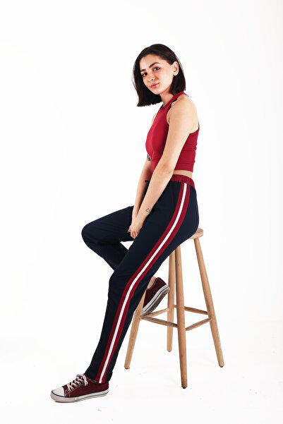 ASN concept Women's Navy Blue High Waist Side Stripe Sweatpants (Available in Plus Size)