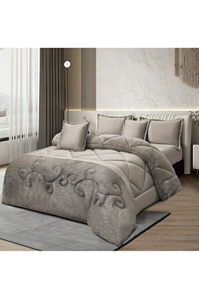 MİNG Lİ مفرش شتوي نفرين وجه مخمل وجه فرو الأرنب 6 قـطـع ملكي مقاس 230*250