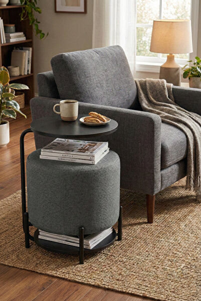 VİLİNZE Çok Amaçlı Metal C Sehpa Puf Seti