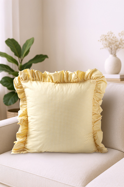 ASDİVA غطاء وسادة ميلما بوتيكاريeli مكشكش 100% قطن - أصفر 45x45 سم