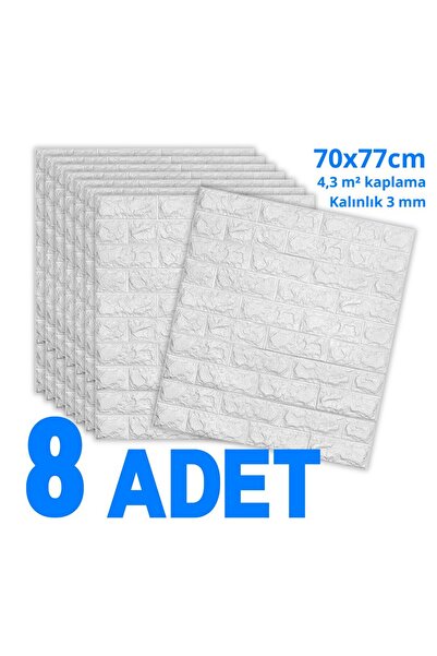 HORECA MARKET 3D Kendinden Yapışkanlı Duvar Paneli Brick White -8'li Set-70x7...