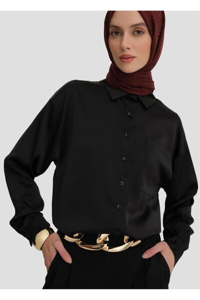 Armine Collection Chanel Saten Gömlek 24KD9240 Siyah