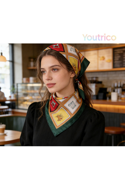 Youtrico أوائل الخريف، وشاح حريري مطبوع عليه نقشة، وشاح مربع ووشاح للرقبة ووشاح حقيبة، 70*70 سم