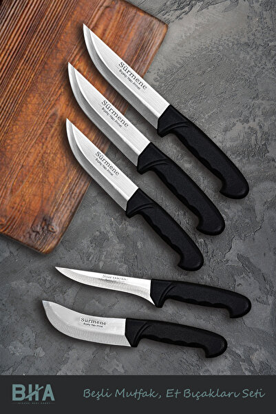 B-H-A BIÇAKÇI HACI AHMET Sürmene Beşli Mutfak, Et Bıçakları Seti Tam Takım Ka...