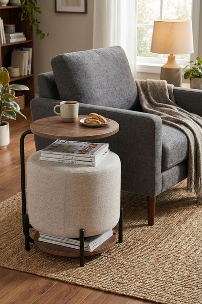 VİLİNZE Çok Amaçlı Metal C Sehpa Puf Seti