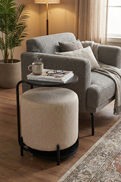 VİLİNZE Çok Amaçlı Metal C Sehpa Puf Seti