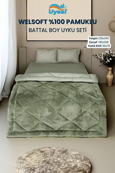 UYSAL WELSOFT AKFİL BATTAL BOY UYKU SETİ 220x240 YEŞİL