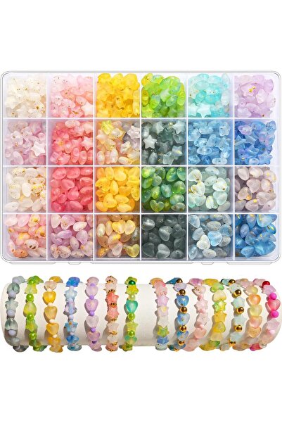 Choice Style 01 480Pcs Acrylic Star & Heart Beads Set Frosted Golden Foil Pas...