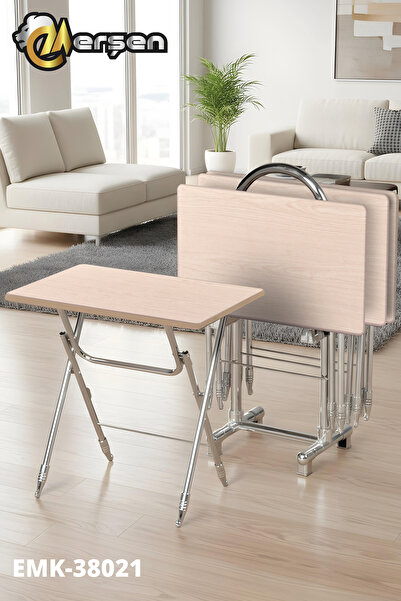 Erşen Sehpa Eranş Serisi 4'lü Katlanır MDF Mebran Koyu Ahşap Desen Çanta Zigo...