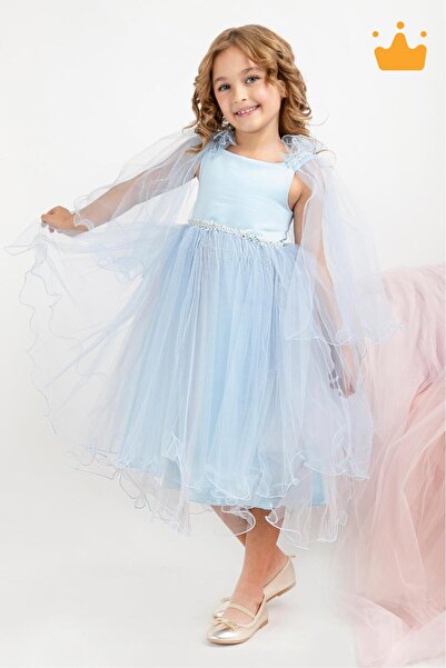 MİNİMONY Рокля с пълна дължина за момичета 5-9 години - Детайл с наметало на ...