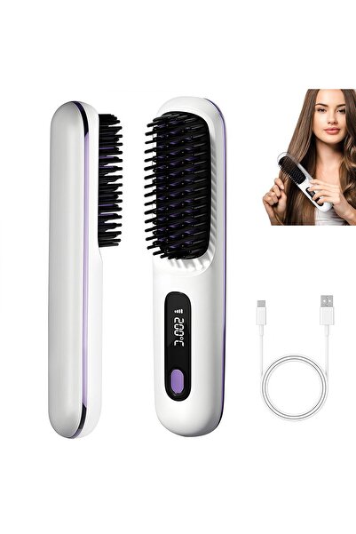 Generic فرشاة تمليس الشعر اللاسلكية من دينكس، مشط تمليس ببطارية 4000 مللي أمبير، 3 مستويات حرارة من 160 درجة مئوية إلى 200 درجة مئوية، DX1357