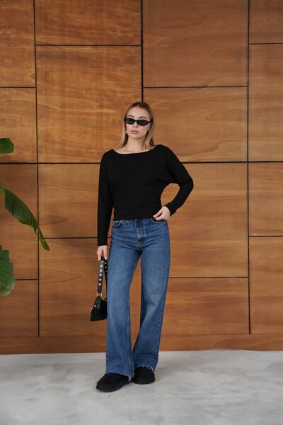 BELISTIL بلوزة نسائية أنيقة ذات ياقة قارب وأكمام طويلة