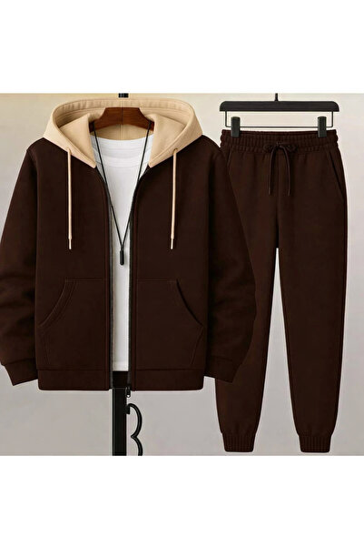 BRLKN طقم بدلة رياضية مكون من بغطاء رأس قطع ملونة بسحاب سميك مكون من 3 قطع