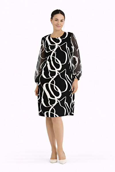 codemark Patterned Sleeve Chiffon Pocket Dress