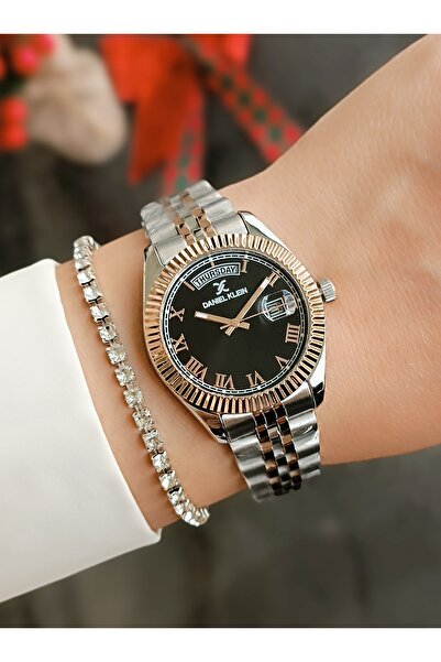 Daniel Klein Rose Bicolor Çelik Bilezik Siyah Kadran Kadın Kol Saati+hediye Bileklik