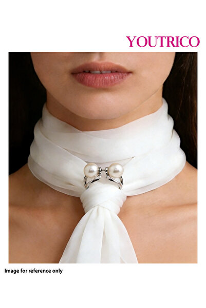 Youtrico وشاح حريري فرنسي عتيق مع مشبك من اللؤلؤ - إكسسوار أنيق للنساء