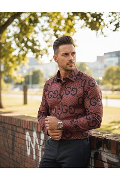 YusGos Long Sleeve Cotton Patterned Regular Fit Men's Shirt