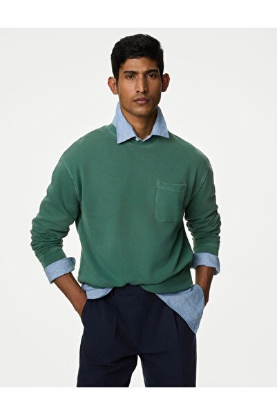 Marks & Spencer Saf Pamuklu Yuvarlak Yaka Sweatshirt