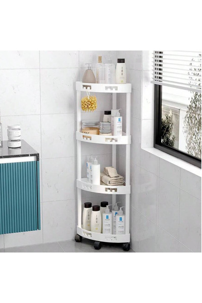 Herum Bathroom Organization Shelf with 4 Tiers and Wheels, White, 34 x 24 x 9...