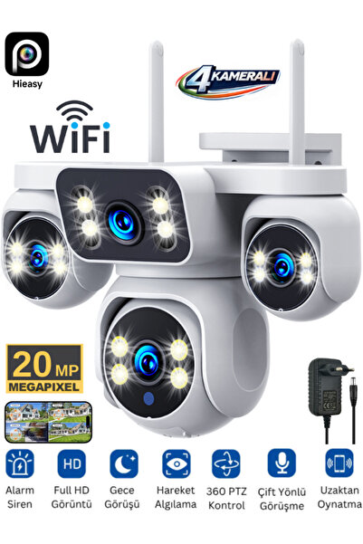 SONREİR E5804 WİFİ Güvenlik Kamerası 4 Kameralı 20MP ULTRA HD PTZ Hareketli S...