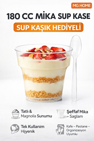 VENON 100 Set 🧁 KASE + KAŞIK 🍨 180 Cc Kalın Plastik Mika Tatlı Sunum Meze Puding Magnolia Cup Kase 🧁