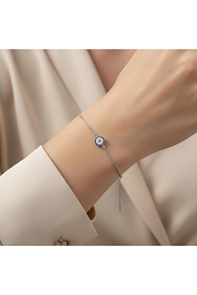 Soleildor Nazar Boncuklu Gümüş Bileklik