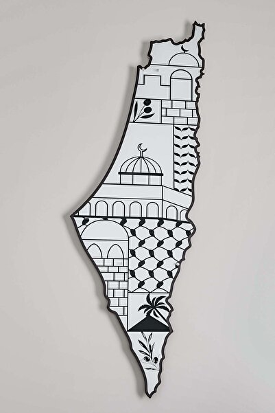 Colorfull Worlds Filistin Haritası Barış Temalı Uv Baskılı Metal Dekor - Isla...