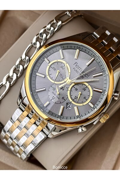 Ferrucci Hasır Kordon Altın Sarısı Fonksiyonları Aktif Erkek Kol Saati Bilekl...