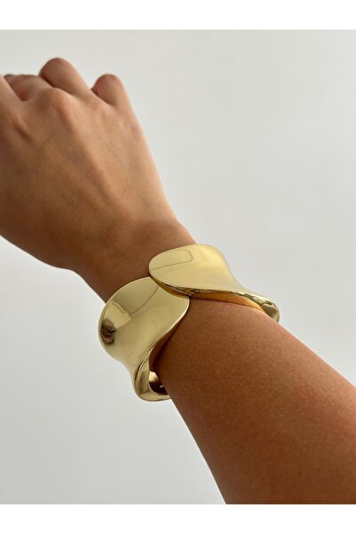 Charmist Çelik Üzeri Altın Kaplama Basic Kalın Kelepçe Bileklik