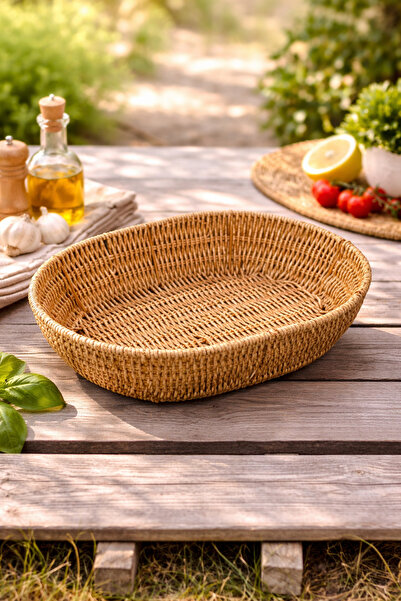 YzHome منظم سلة تقديم كبير الحجم من الخيزران - وعاء خبز 30*23 سم