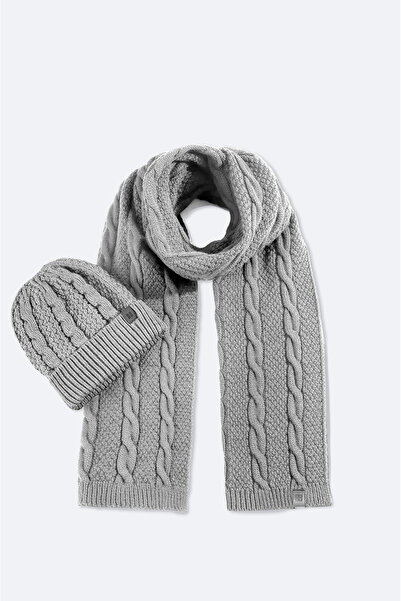 Avva Men's Gray Jacquard Knitwear Scarf Beanie Set A52Y9220