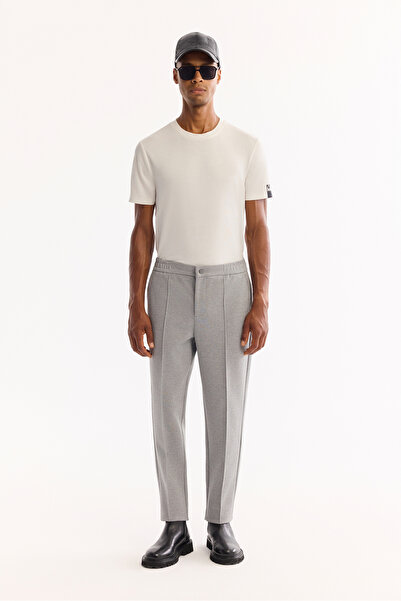 Avva Men's Gray Relaxed Fit Trousers with Elastic Sides, Cotton-Viscose Blend A52Y3036