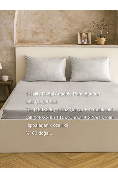 homewell 1St Quality Natural Anatolian Cotton Hypoallergenic Flat Sheet Set Gray