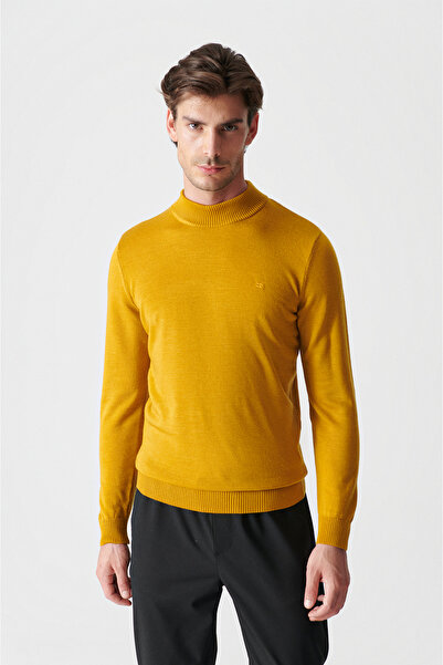 Avva Erkek Hardal Yarım Balıkçı Yaka Tüylenmeyen Triko Regular Fit Kazak E005001