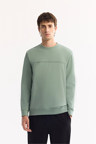 Avva Erkek Su Yeşili Bisiklet Yaka Pamuklu Bi-Stretch Baskılı Regular Fit Sweatshirt A52Y1325