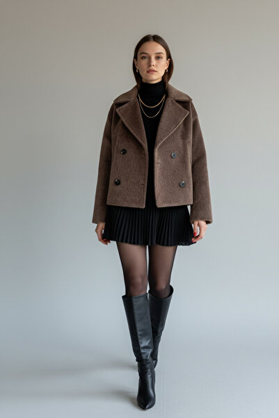 Vireo Club Açık Kahverengi Vizon Düz Tüylü Dokulu Kısa Kaban