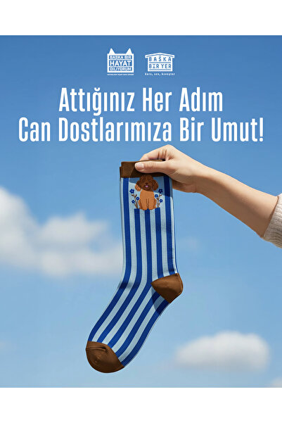 Başka Bir Hayat Diliyorum Çorap Kahve Kaniş Mavi Çiçek
