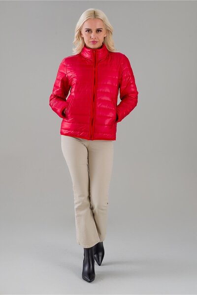 Bold & Young Women's Mock Neck Flato Pocket Waterproof Silicone Fiber Inflatable Mock Neck Mont Red