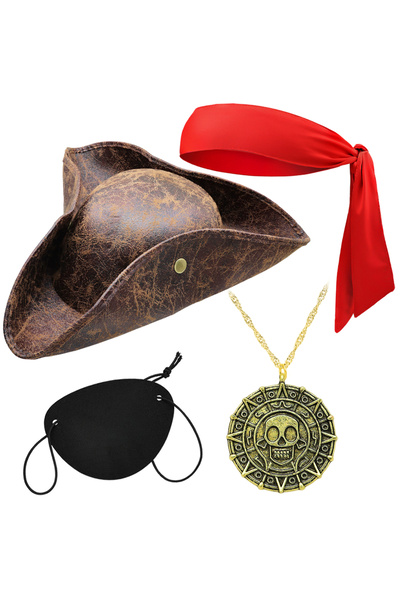 Choice set Faux Leather Pirate Hat Brown Captain Hat Vintage Button Masquerad...