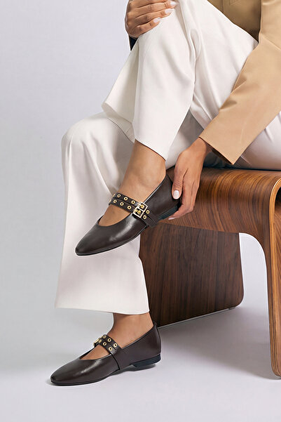 Marjin Жіночі двосмугові балетки з застібками Bekosa Темно-кавові