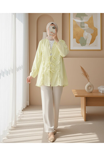 HİJABAYA Λινό πουκάμισο με βολάν στο μπροστινό μέρος και τα μανίκια με κορδόνια