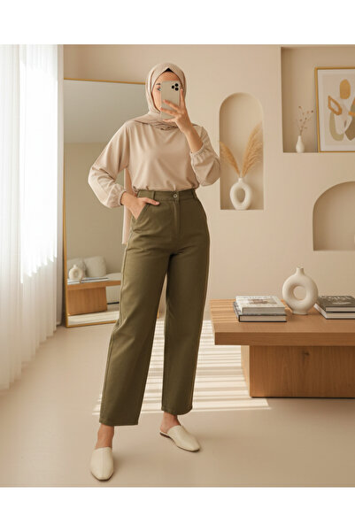 Modamorfo 6703 High Waist Denim Trousers - Khaki
