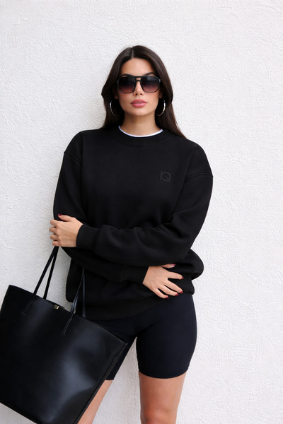 Ramior Γυναικείο μαύρο φούτερ oversize Basic – Βαμβακερό Casual Sports
